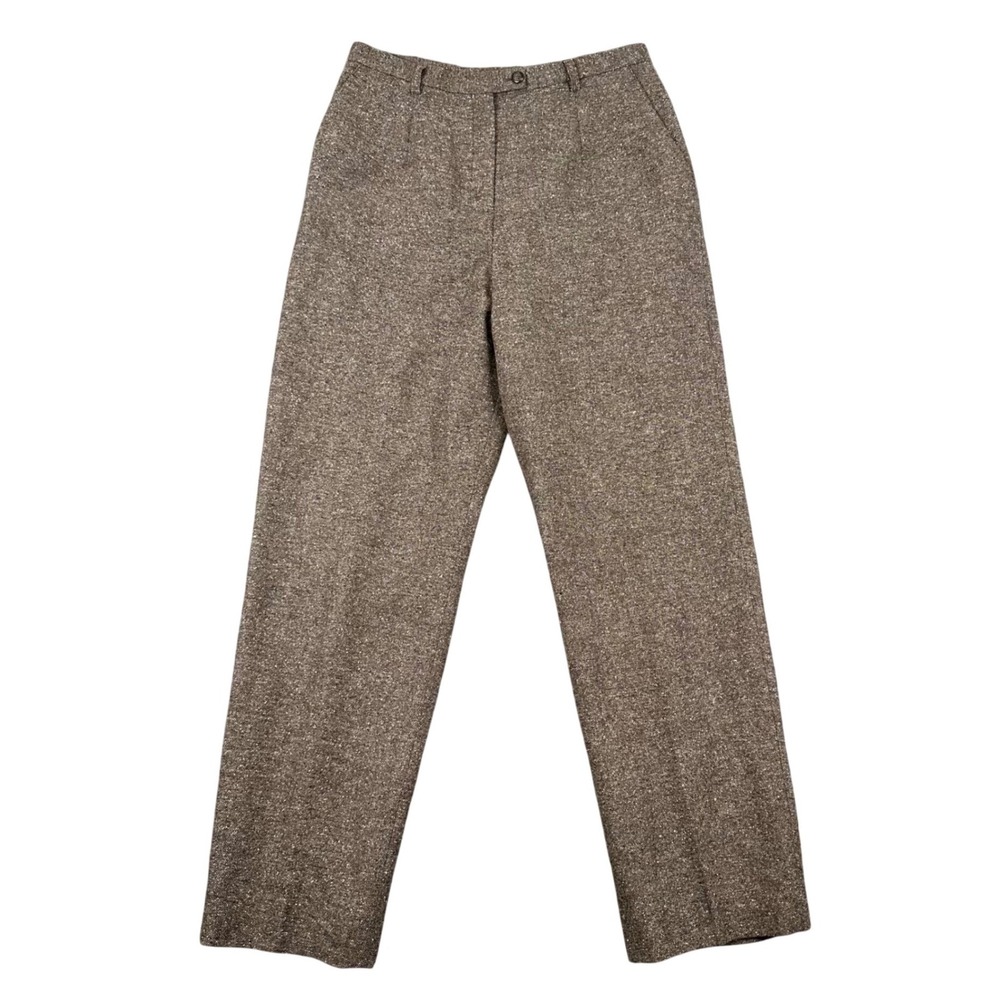 Pendleton Pants Womens 12 Brown Tweed Lamb Wool Silk Blend Straight Leg Trousers